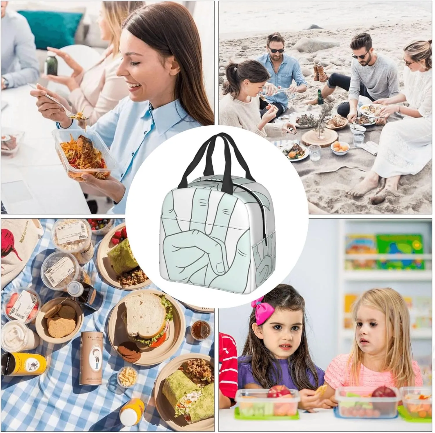 Insulated Lunch bag Lunch box for Women Sign Language Alphabet Lunchbox Portable Lunch Tote Bag