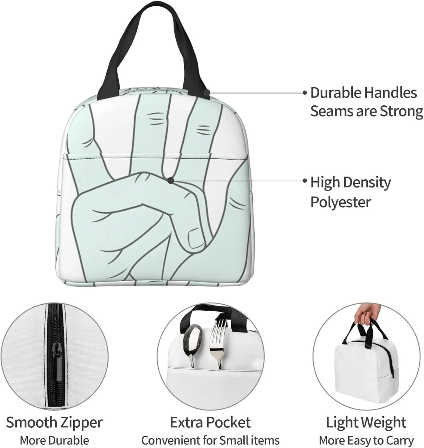 Insulated Lunch bag Lunch box for Women Sign Language Alphabet Lunchbox Portable Lunch Tote Bag
