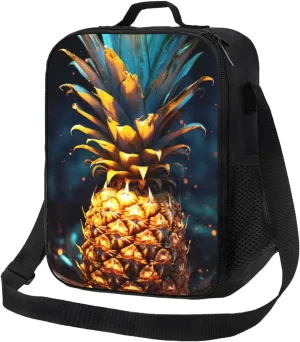 Insulated Lunch Bags for Women Flickering Pineapple Reusable Lunch Boxes Waterproof Shoulder Bag Lunch Cooler Bag for Work