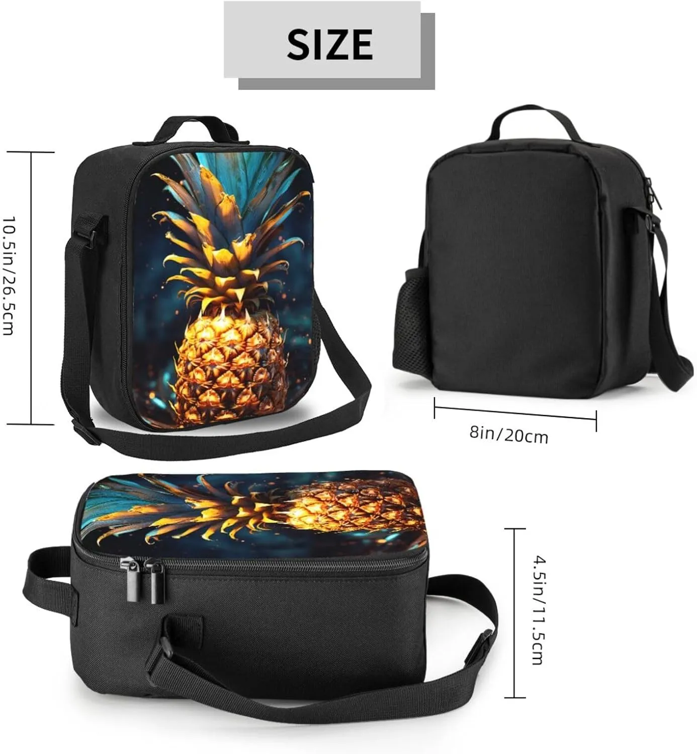 Insulated Lunch Bags for Women Flickering Pineapple Reusable Lunch Boxes Waterproof Shoulder Bag Lunch Cooler Bag for Work