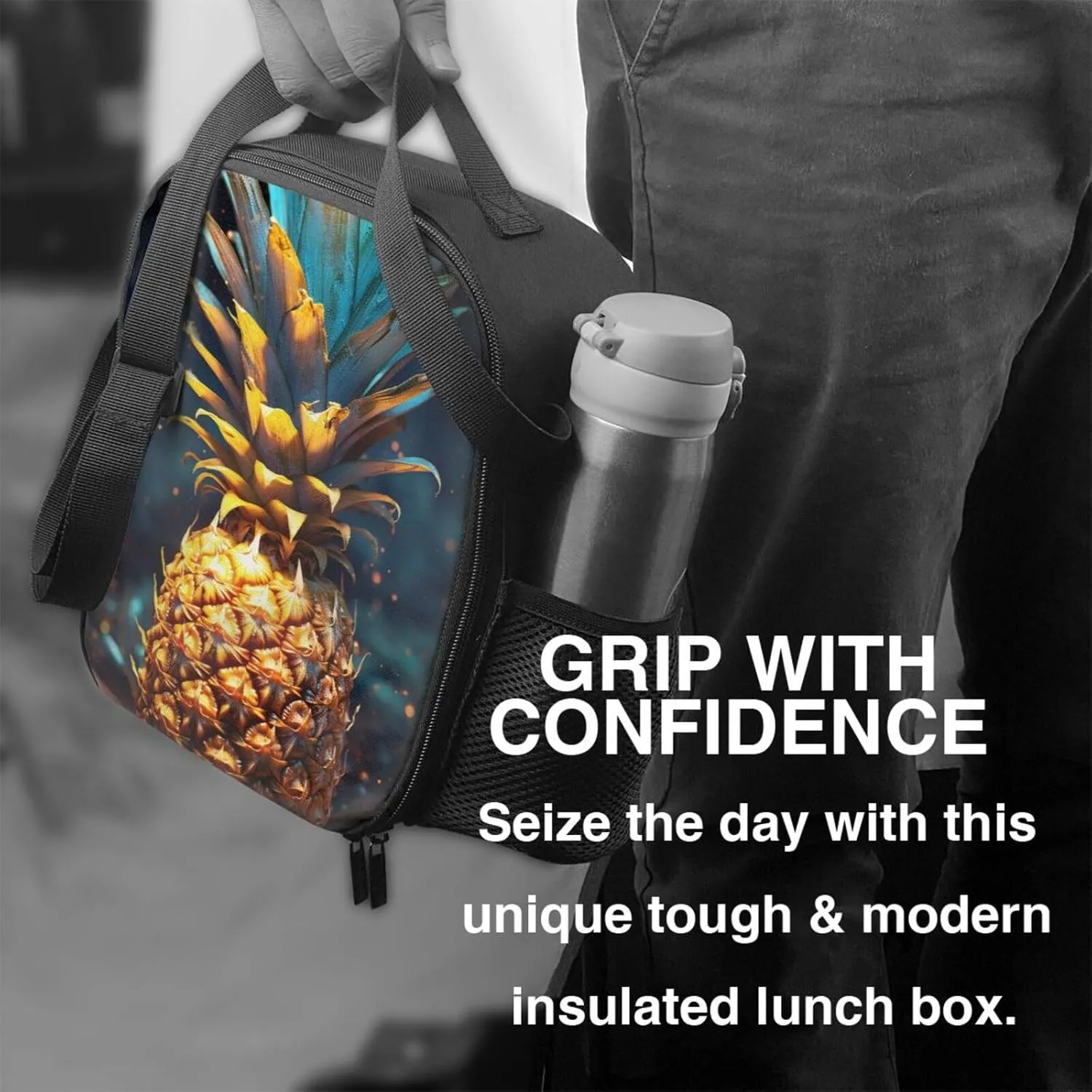 Insulated Lunch Bags for Women Flickering Pineapple Reusable Lunch Boxes Waterproof Shoulder Bag Lunch Cooler Bag for Work