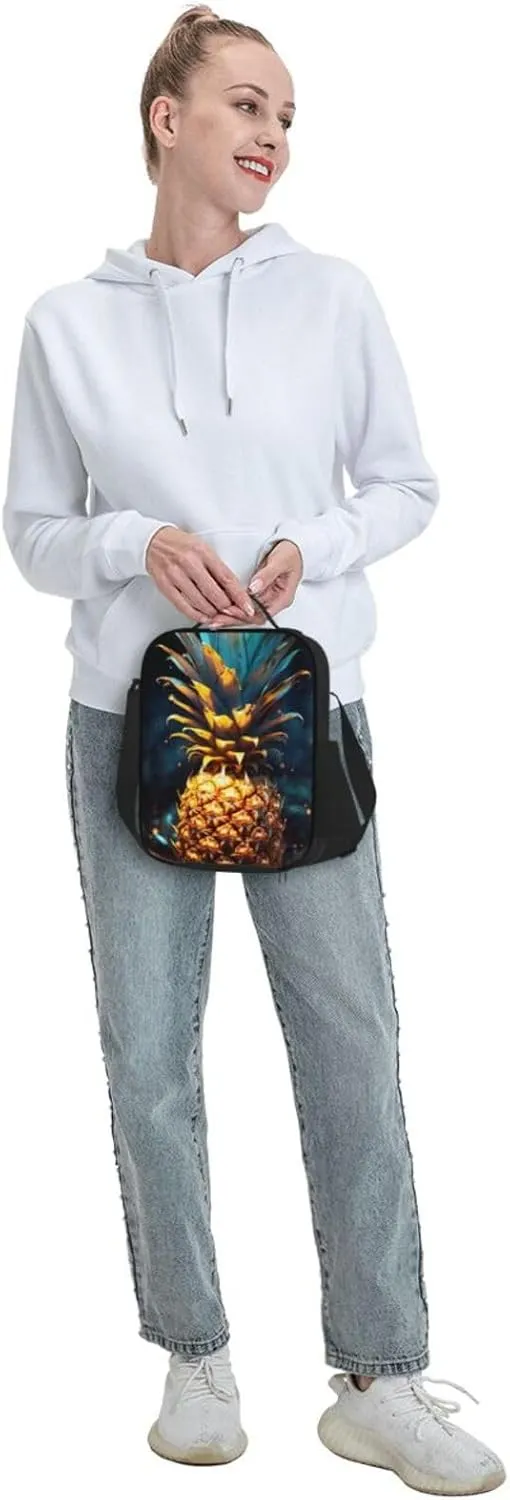 Insulated Lunch Bags for Women Flickering Pineapple Reusable Lunch Boxes Waterproof Shoulder Bag Lunch Cooler Bag for Work