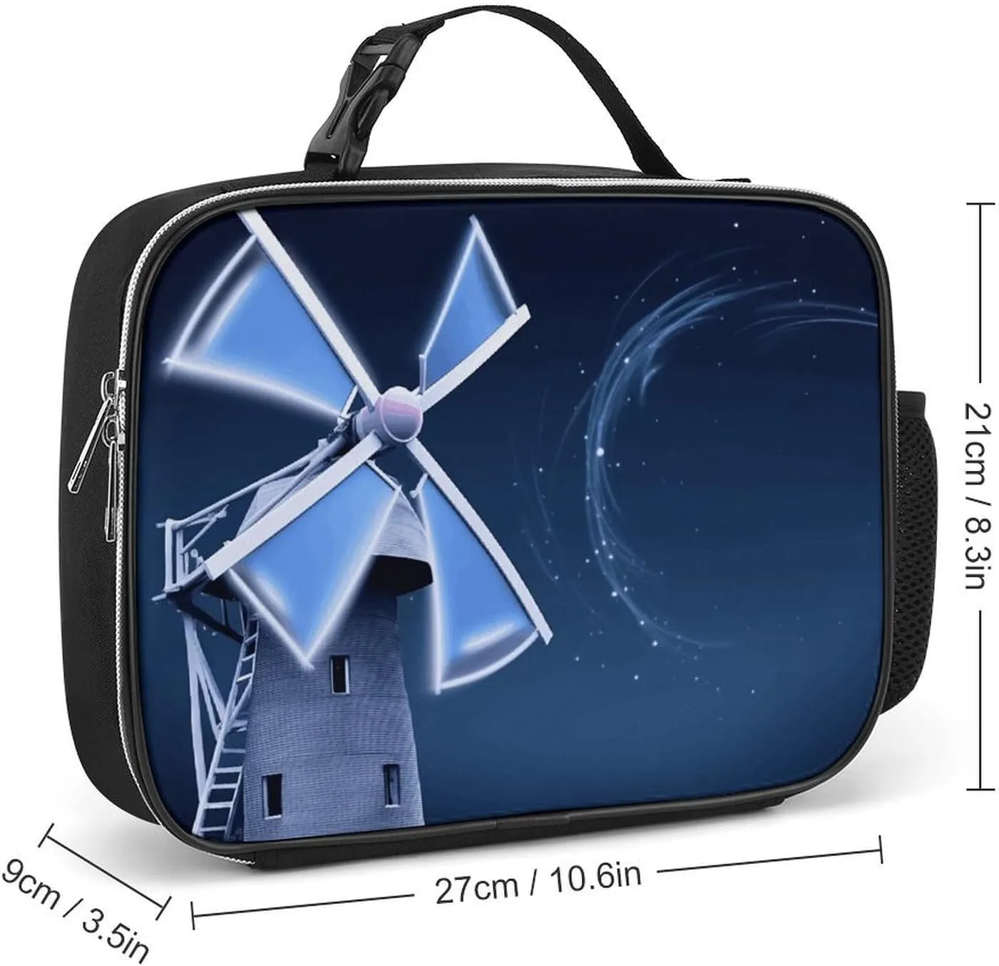 Insulated Lunch Bags for Women Windmill Blue Reusable Lunch Boxes Waterproof Shoulder Bag Lunch Cooler Bag for Work