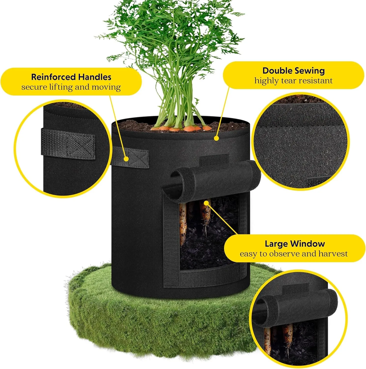 iPower 5-Pack 10-Gallon Potato Grow Bags Planter Pots with Handle, Access Flap and Visual Window, Easy to Harvest, Thickened Non-Woven Aeration Fabric Container for Tomato, Carrot, Fruits, Vegetables