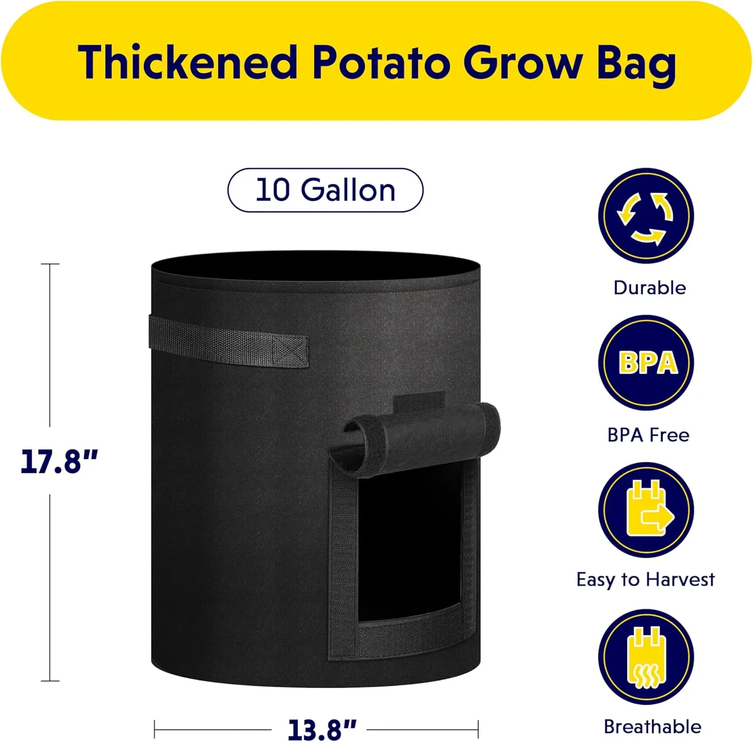 iPower 5-Pack 10-Gallon Potato Grow Bags Planter Pots with Handle, Access Flap and Visual Window, Easy to Harvest, Thickened Non-Woven Aeration Fabric Container for Tomato, Carrot, Fruits, Vegetables