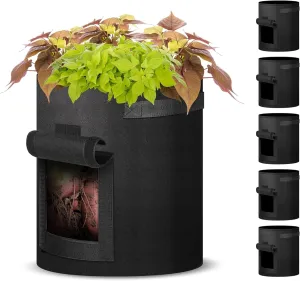 iPower 5-Pack 10-Gallon Potato Grow Bags Planter Pots with Handle, Access Flap and Visual Window, Easy to Harvest, Thickened Non-Woven Aeration Fabric Container for Tomato, Carrot, Fruits, Vegetables