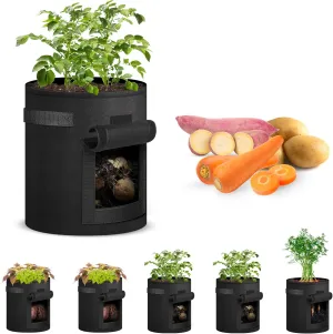 iPower 7 Gallon Potato Grow Bags with Flap, 5-Pack Thick Nonwoven Fabric Planter Pot with Handles and Harvest Window for Potato Tomato and Vegetables, Black