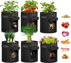 iPower Potato Grow Bags with Flap 7 Gallon 6 Pack, Garden Planting Pot with Durable Handle and Harvest Window, Thickened Nonwoven Fabric Container for Potato, Tomato, Carrot, Vegetable and Fruits