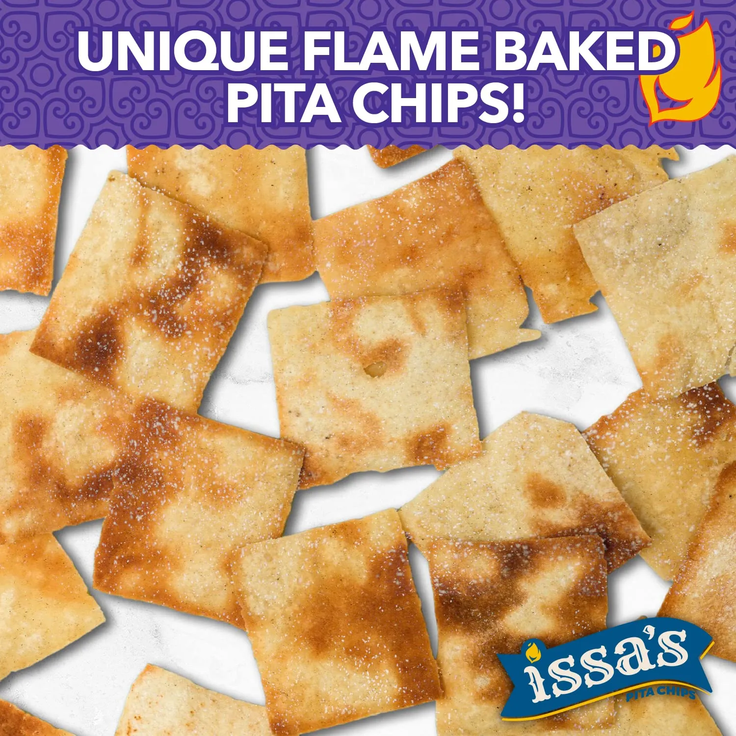 Issa's Pita Chips Lebanese Style Flame Baked Sweet Cinnamon Sugar Pita Chips | Kosher, Vegan, Crispy and Thin Pita Chips with No Preservatives | 6 Packs of 6oz Individual Bags of Pita Crisps