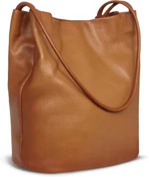 Iswee Genuine Leather Tote Bucket Bags Hobo Shoulder Bags Purse and Handbags for Women Trendy