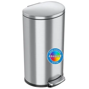 iTouchless SoftStep 8 Gallon Step Trash Can with Removable Inner Bucket and AbsorbX Odor Filter, Stainless Steel, 30 Liter Semi-Round Pedal Garbage Bin for Kitchen, Bathroom, Office, Quiet Lid Close
