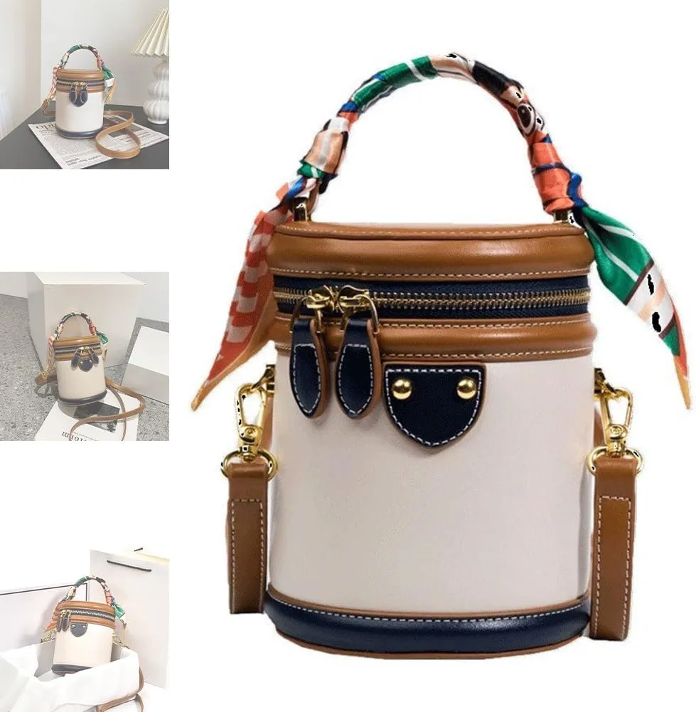 JAKYE 2025 New Colorblock Bucket Bag for Women, Leather Bucket Handbag, Fashion Versatile Crossbody Bag, Women's Shoulder Bag