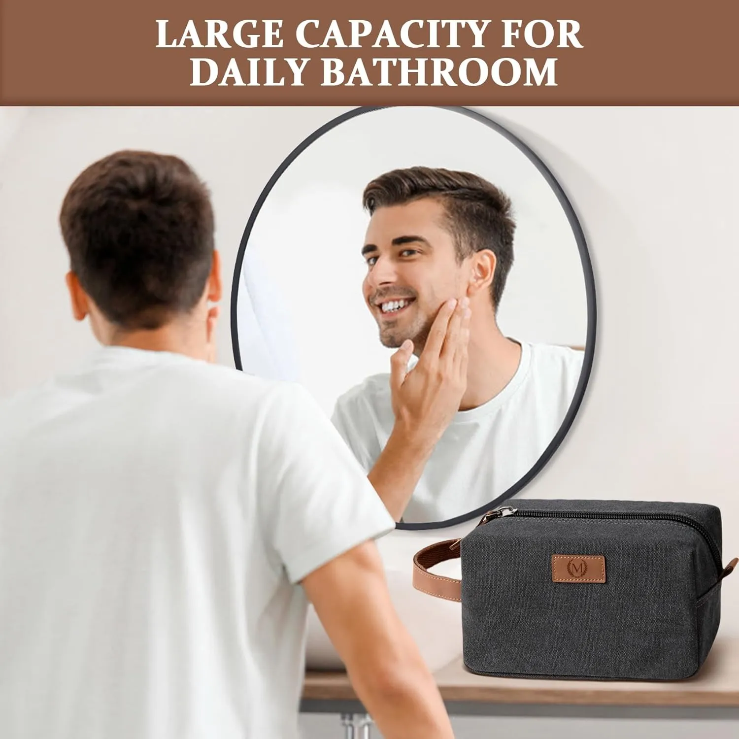 Janhavi Makeup Bag, Travel size Toiletries Bag Waterproof, Men's Accessories Case, Personalized Laser Engraved Initials & Wheat Ear, Travel Bags for Men, boyfriends Gift Box Men(Dark Grey W)