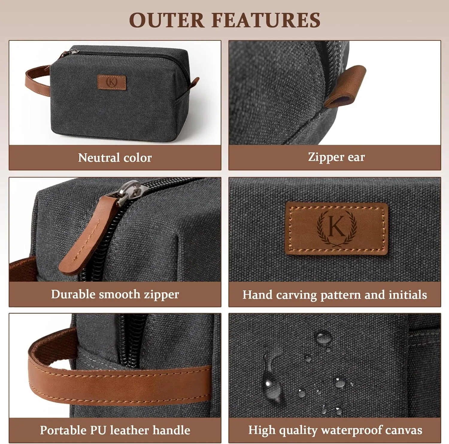 Janhavi Makeup Bag, Travel size Toiletries Bag Waterproof, Men's Accessories Case, Personalized Laser Engraved Initials & Wheat Ear, Travel Bags for Men, boyfriends Gift Box Men(Dark Grey W)