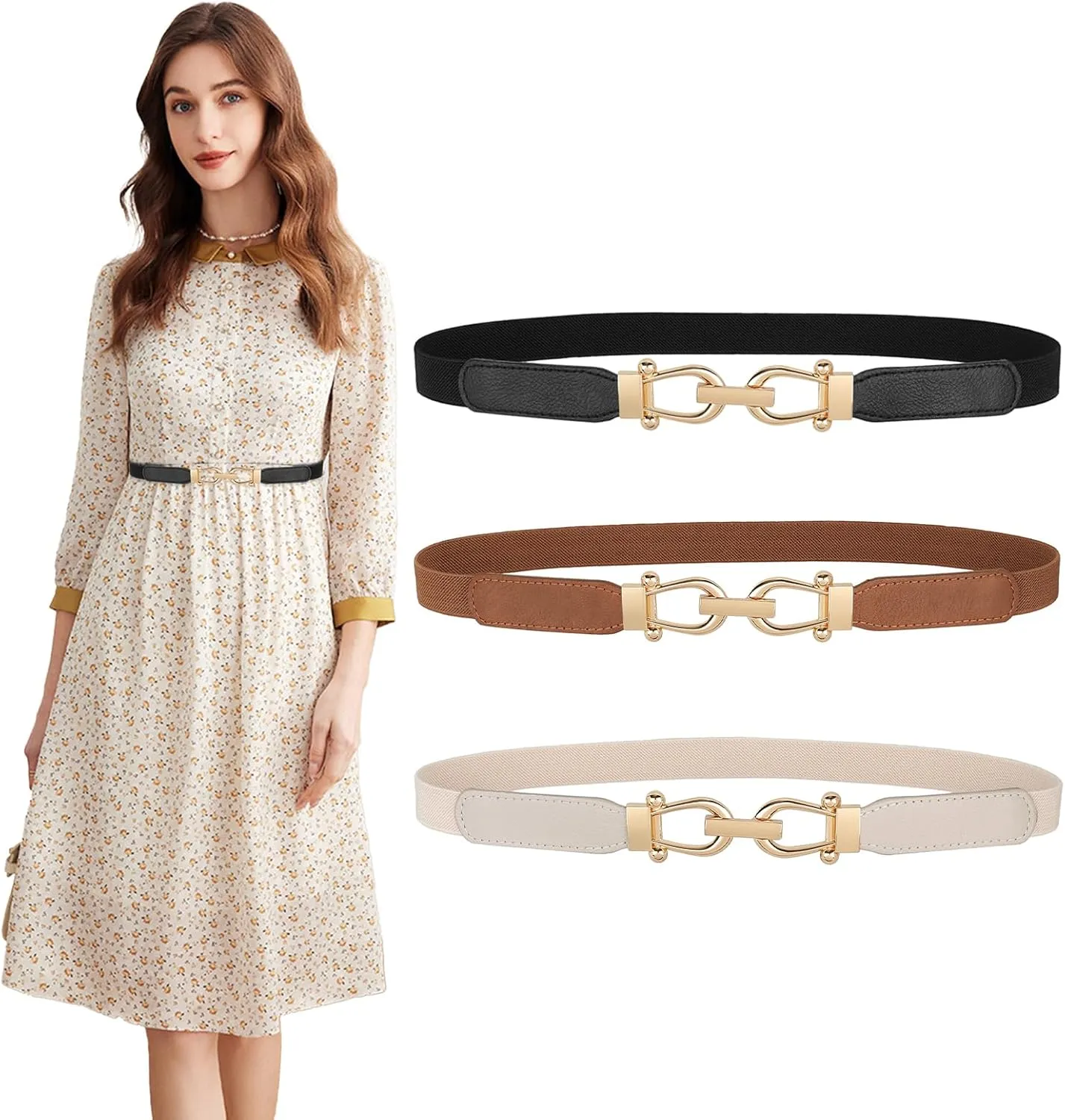JASGOOD Women Skinny Elastic Stretch Belt for Dresses Retro Ladies Waist Vintage Thin Belt