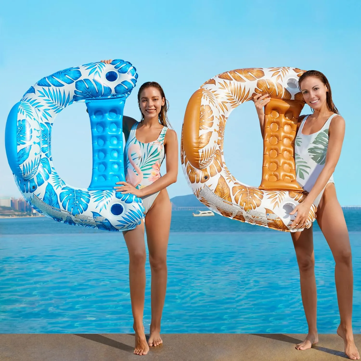 Jasonwell Inflatable Pool Float Chair - 2 Pack Pool Floaties Chair Floats Loungers for Swimming Pools Floating Lounger with Cup Holders Toy Party Floaties for Adults L