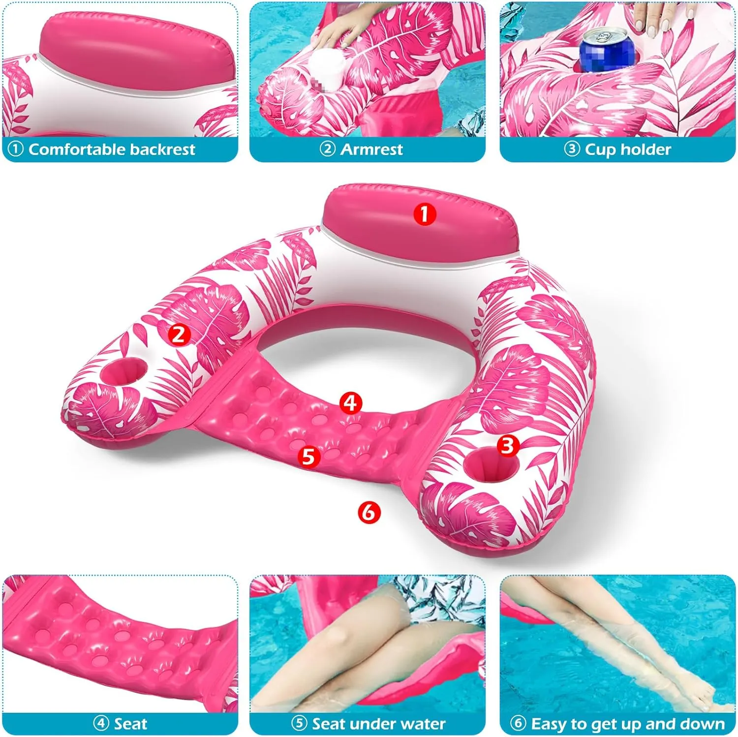 Jasonwell Pool Float with Canopy - Inflatable Pool Floaties Adult Floating Pool Chair Lounge Floats for Swimming Pool Water Chair Pool Lounger with Cup Holders Pool Toy Party Floaty for Adults