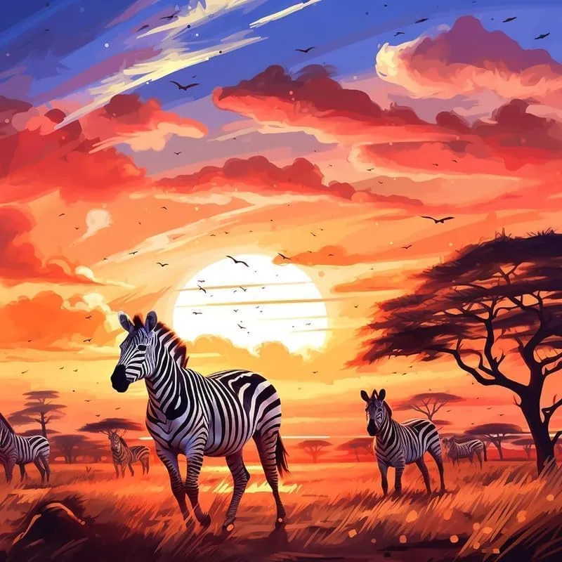 Jigsaw Puzzle for Adults Zebra Grassland Sunset Animals Challenging Educational Fun Family Activities Games Toys Gifts Wooden Puzzles 1000 Piece