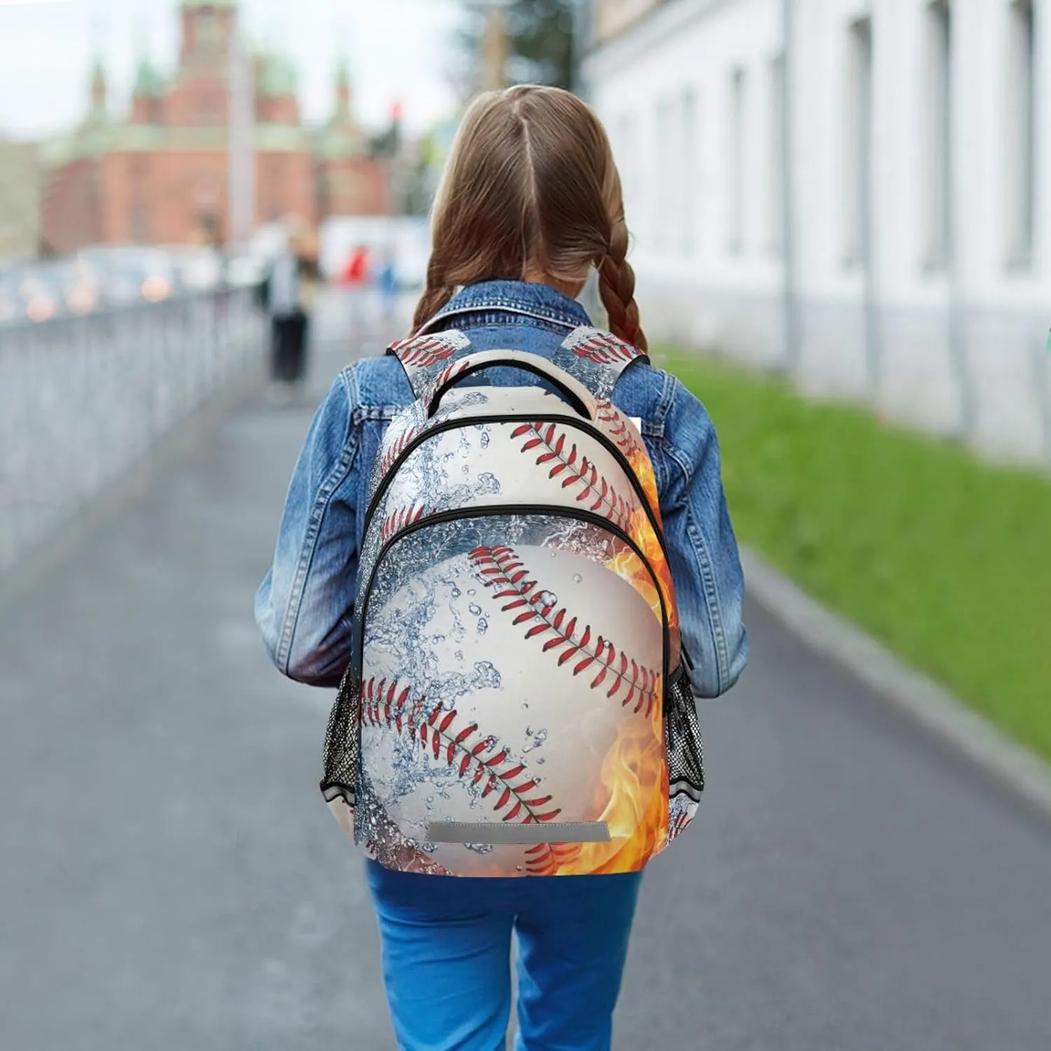 JIPONI Baseball Ball in Fire and Water Student Backpack For Boys Girls School Backpack Laptop Ipad Travel Book Bag