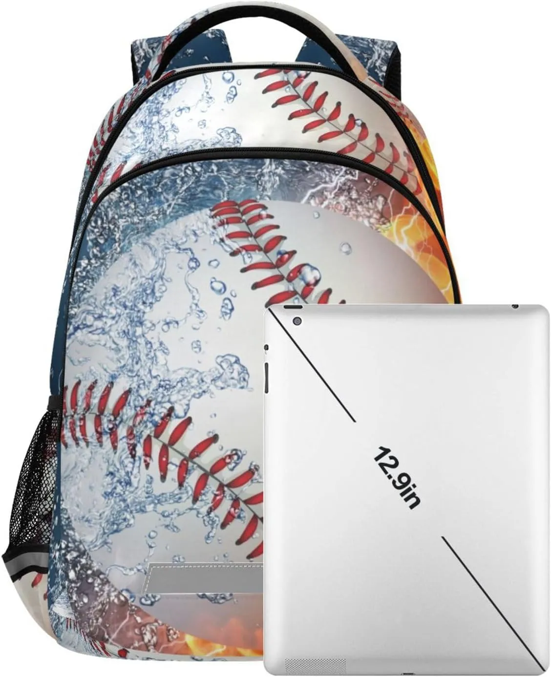 JIPONI Baseball Ball in Fire and Water Student Backpack For Boys Girls School Backpack Laptop Ipad Travel Book Bag