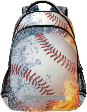 JIPONI Baseball Ball in Fire and Water Student Backpack For Boys Girls School Backpack Laptop Ipad Travel Book Bag