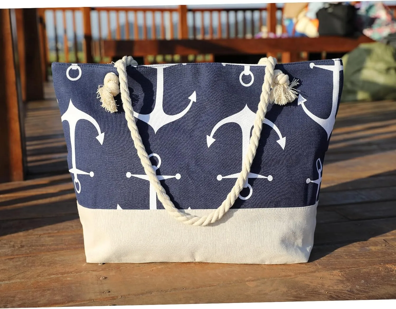 JNF Extra Large Canvas Beach Bags for Women Shoulder Bag Beach Tote Bag with Cotton Rope Handles