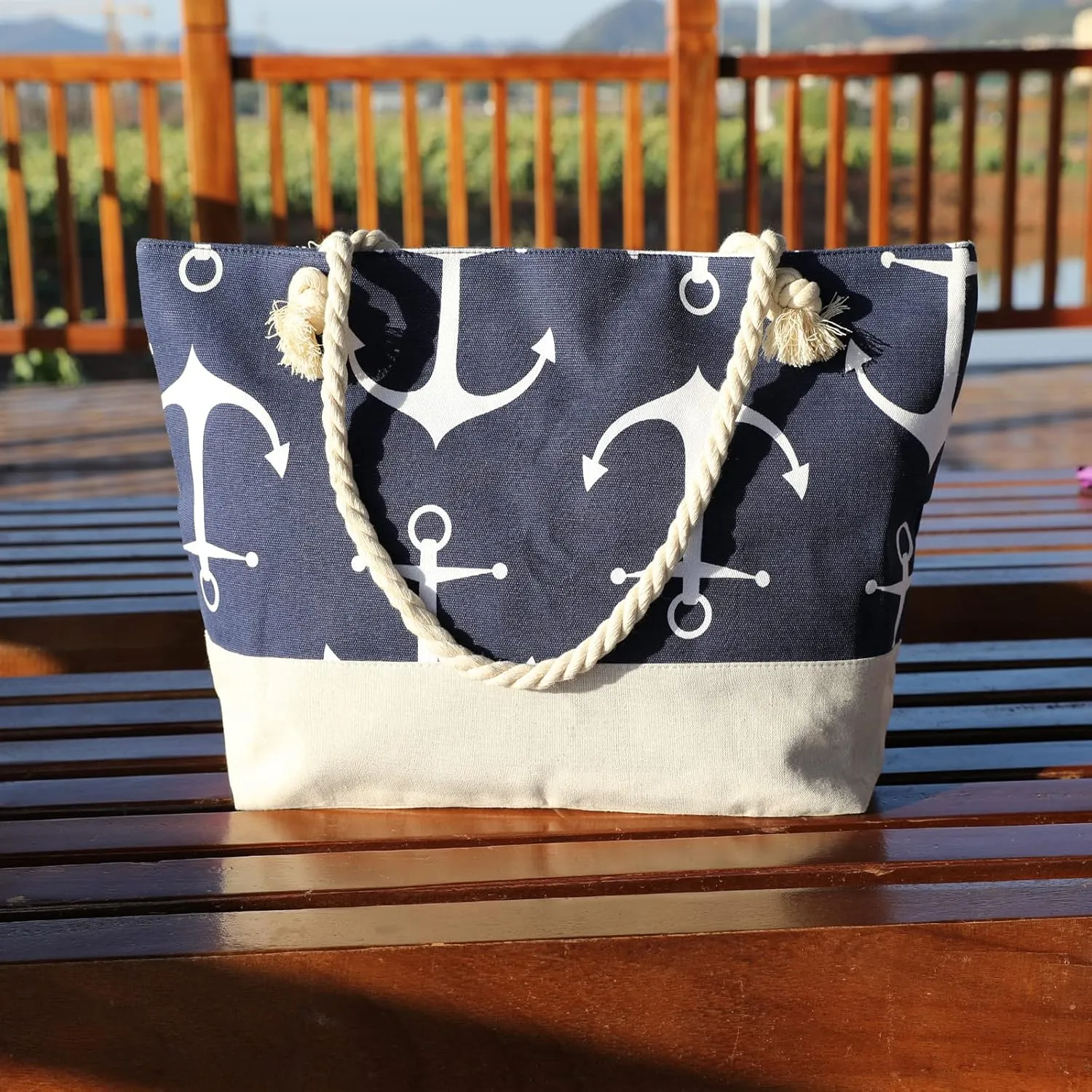 JNF Extra Large Canvas Beach Bags for Women Shoulder Bag Beach Tote Bag with Cotton Rope Handles
