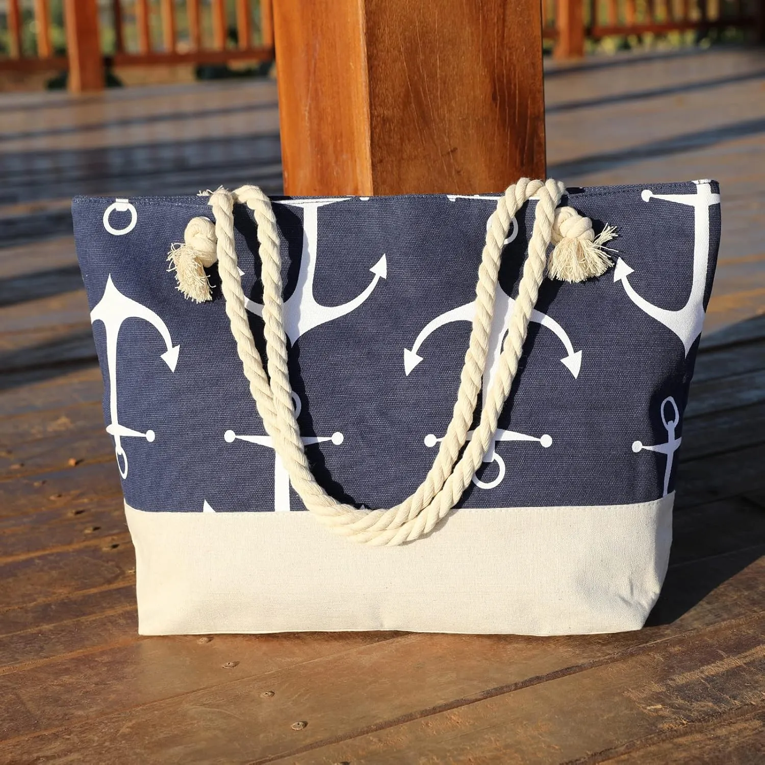JNF Extra Large Canvas Beach Bags for Women Shoulder Bag Beach Tote Bag with Cotton Rope Handles