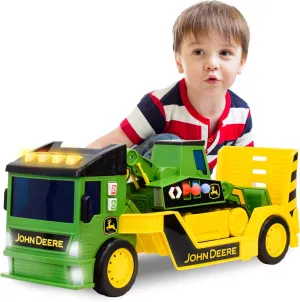 John Deere 2 Feet Extra Large 2-N-1 Mega Mover - Includes Two Large Toy Trucks with Lights, Sounds and Motorized Drive, Realistic Dump Truck and Trailer with Dual Joystick Controllers for Kids 3 