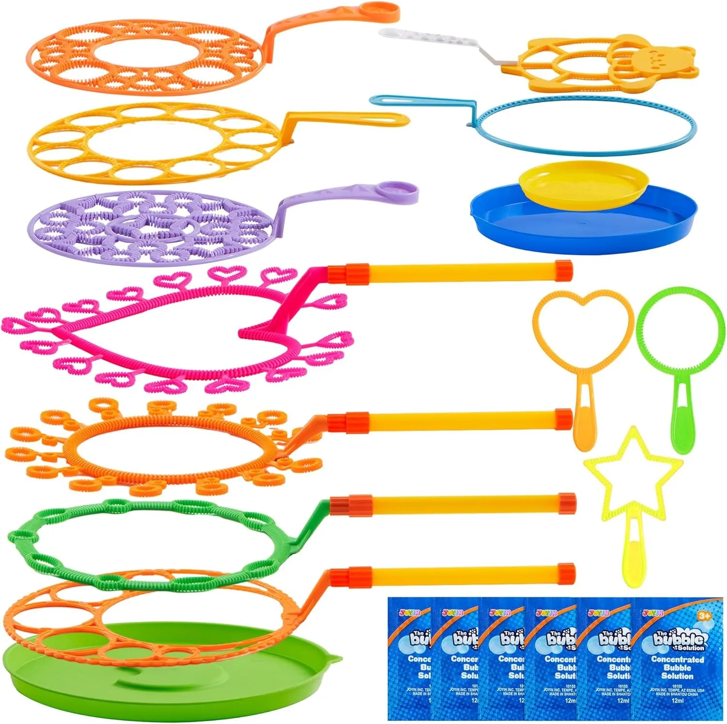 JOYIN Big Bubble Wands Set with with Tray, 21" Giant Bubble Wands Bulk for Kids, Summer, Outdoor Play Period & Birthday Party & Games, 6 Pcs Solution Suitable, Suitable for All Age People