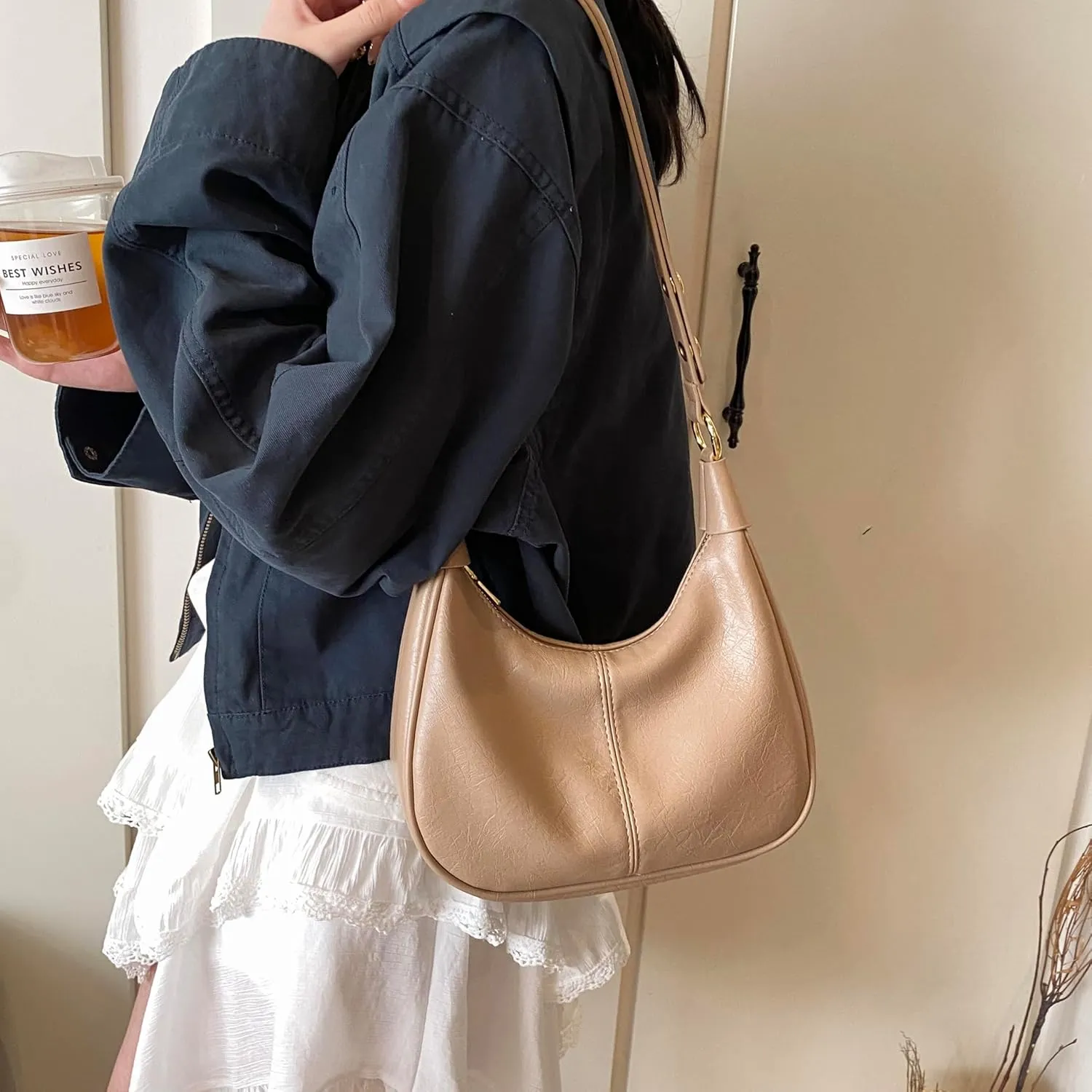 JYG Small Hobo Bags for Women Retro Crescent Shoulder Purse Fall Soft Crossbody Handbag 2025