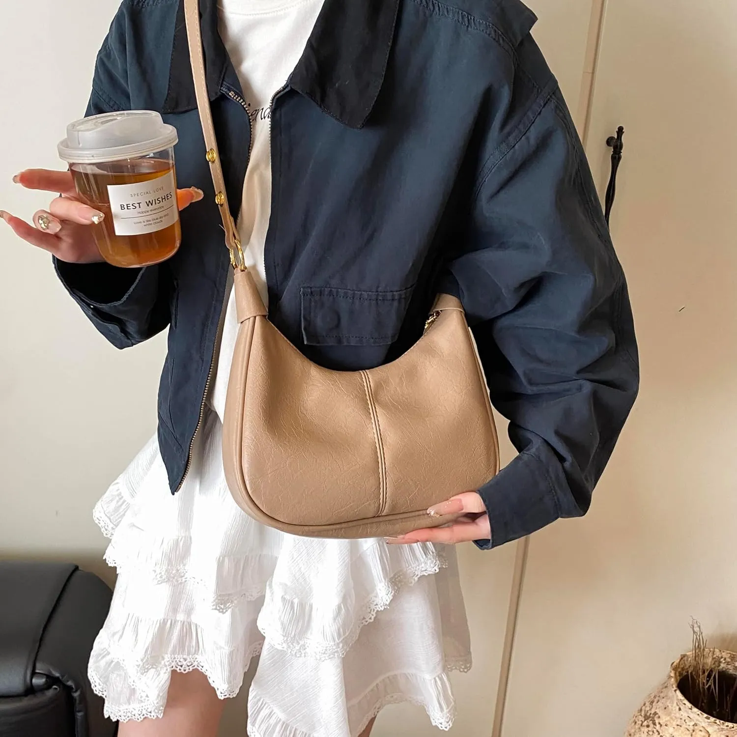 JYG Small Hobo Bags for Women Retro Crescent Shoulder Purse Fall Soft Crossbody Handbag 2025