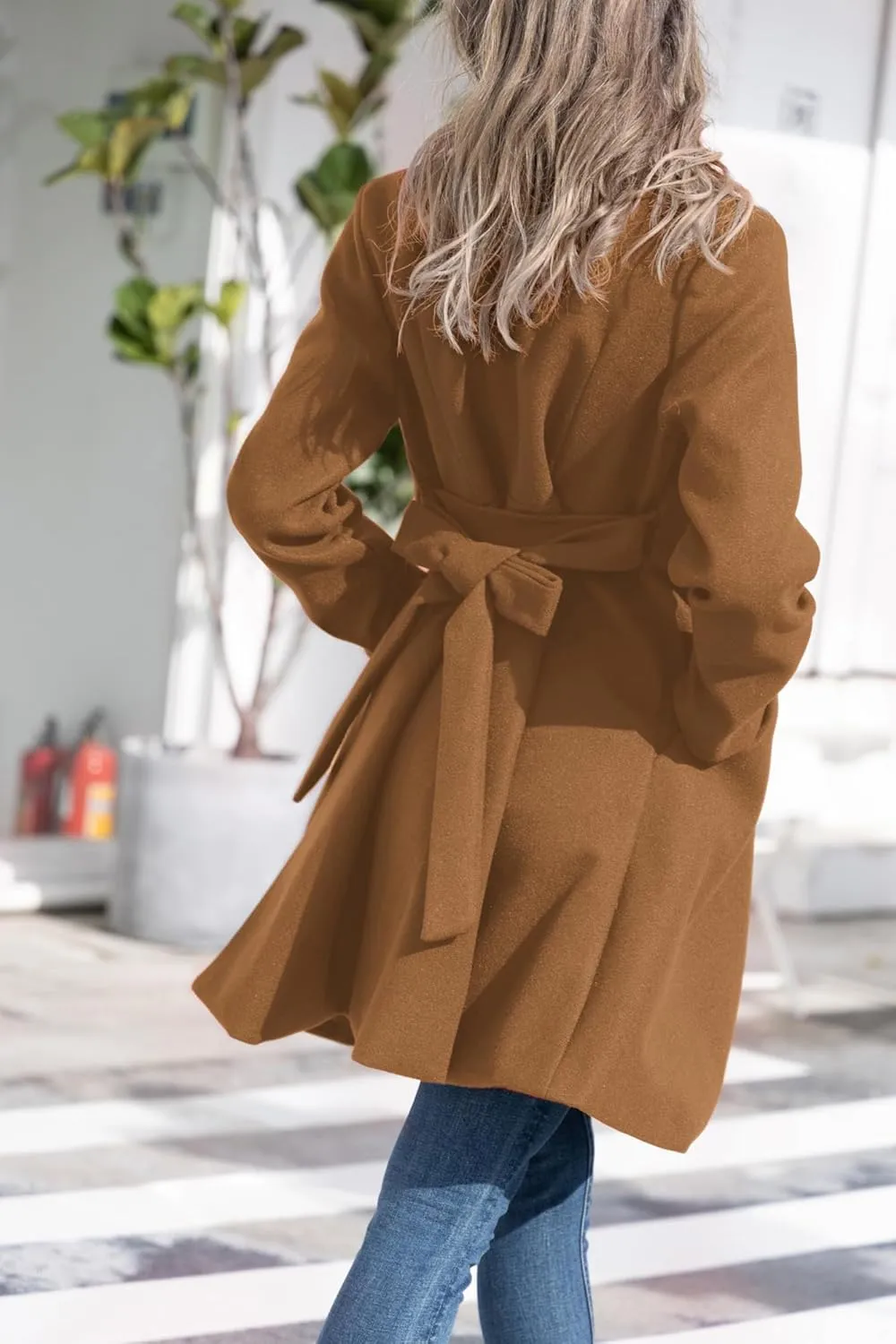 Kate Kasin Women A Line Peacoat Dress Coat Belted Notch Lapel Overcoat Fall Winter Trench Coats