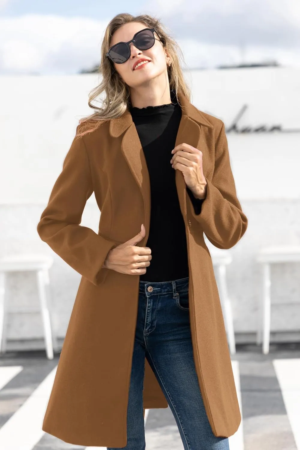 Kate Kasin Women A Line Peacoat Dress Coat Belted Notch Lapel Overcoat Fall Winter Trench Coats