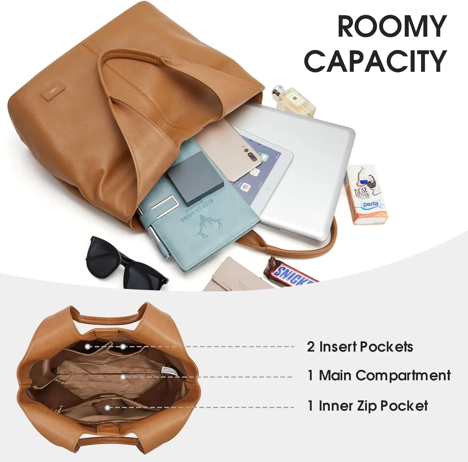 Kattee Leather Tote Bag Purse for Women, Leather Womens Tote Handbags Hobo Shoulder Bags, Large Capacity