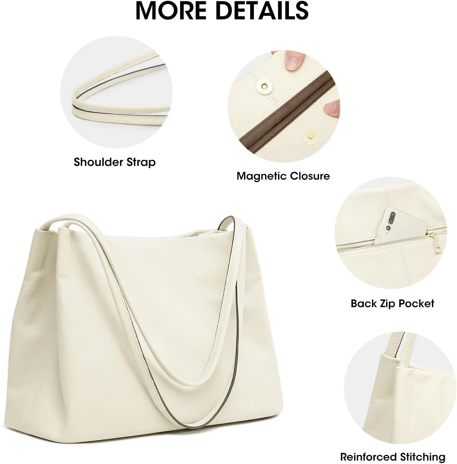 Kattee Leather Tote Bags for Women, Casual Shoulder Hobo Purses and Handbags, Top Magnetic Snap Closure