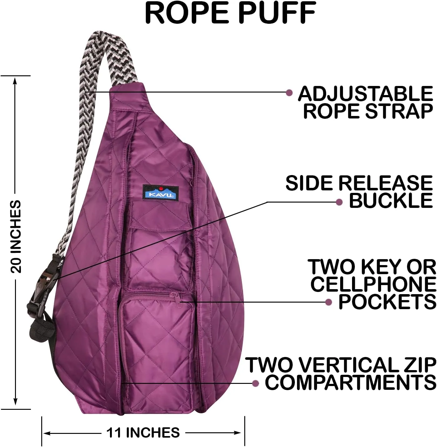 KAVU Original Rope Puff Diamond Quilted Mini Sling Pack - Sunset Purple