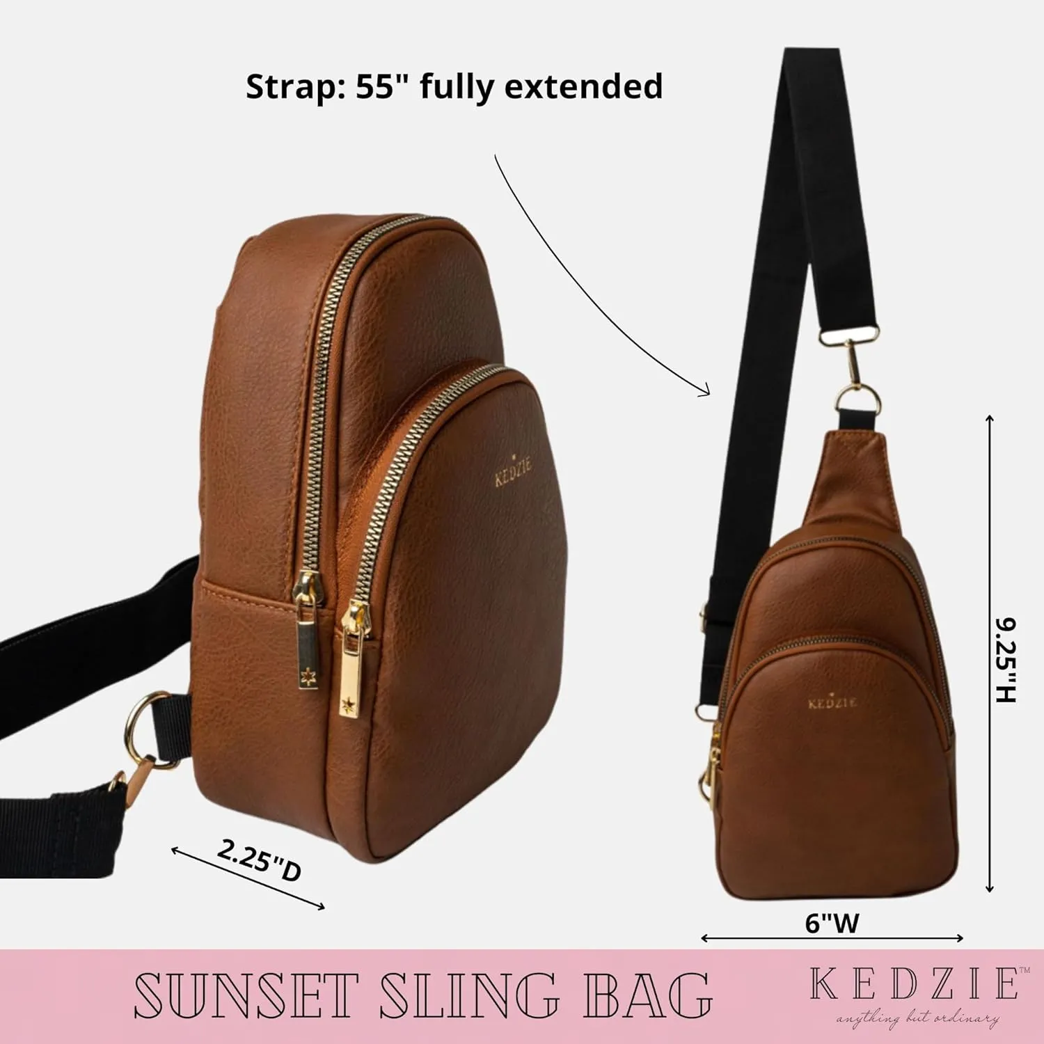 KEDZIE Sunset Sling Bag in Soft Vegan Leather Crossbody Bag Cell Phone Purse Fanny Bag Packs for Women