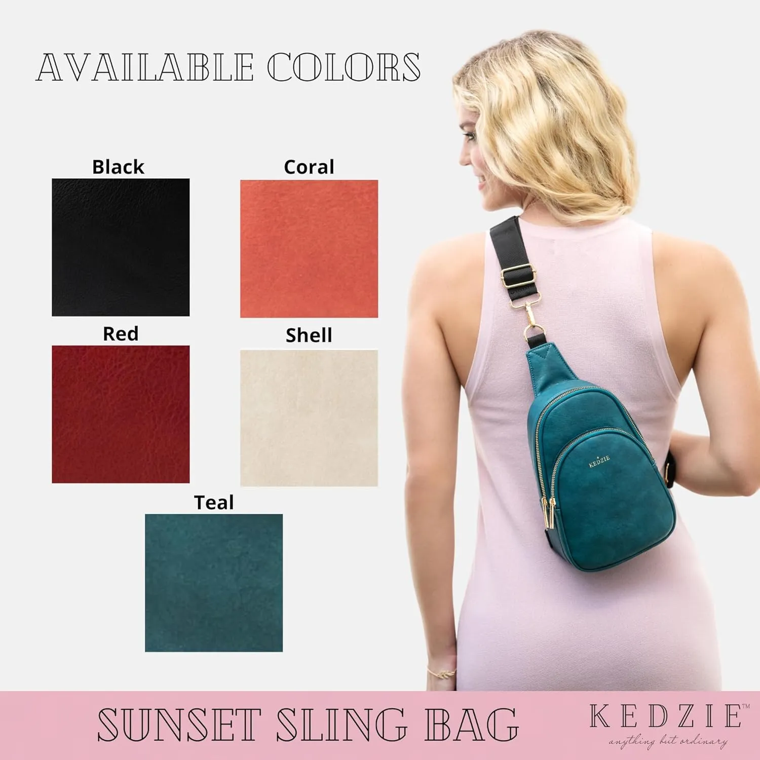 KEDZIE Sunset Sling Bag in Soft Vegan Leather Crossbody Bag Cell Phone Purse Fanny Bag Packs for Women