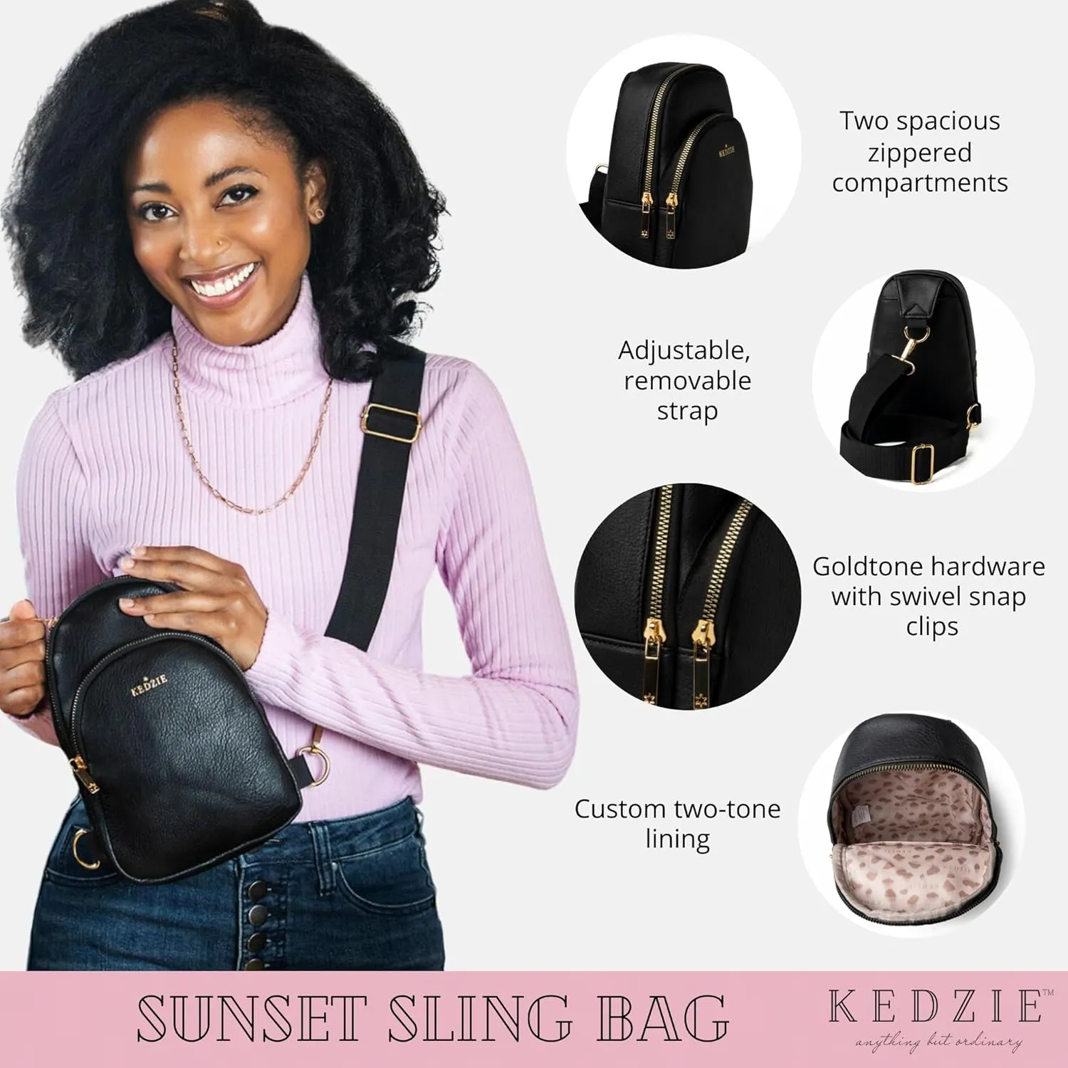 KEDZIE Sunset Sling Bag in Soft Vegan Leather Crossbody Bag Cell Phone Purse Fanny Bag Packs for Women