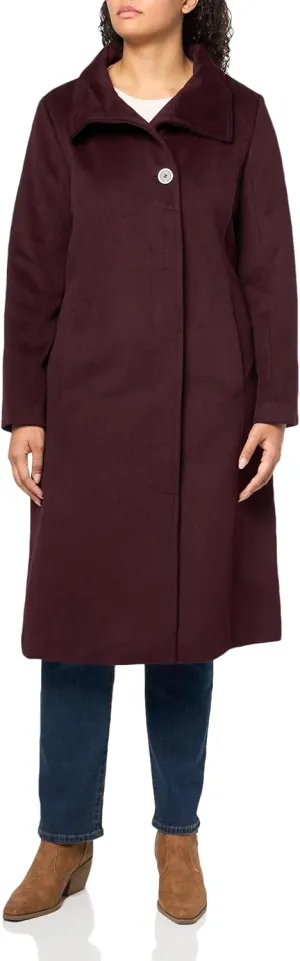 Kenneth Cole Women's Classic Wool Walker W Three Button Stand Collar and Back Belt Detail