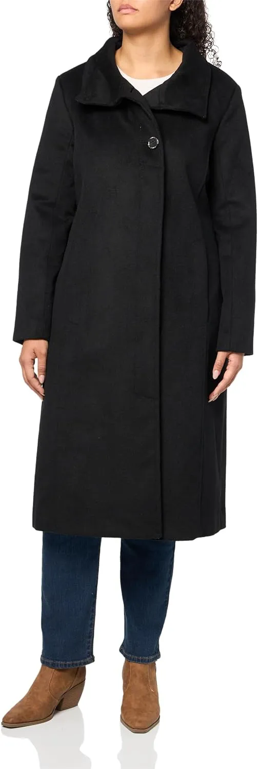 Kenneth Cole Women's Classic Wool Walker W Three Button Stand Collar and Back Belt Detail