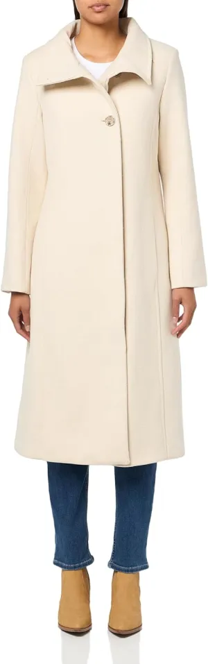 Kenneth Cole Women's Classic Wool Walker W Three Button Stand Collar and Back Belt Detail