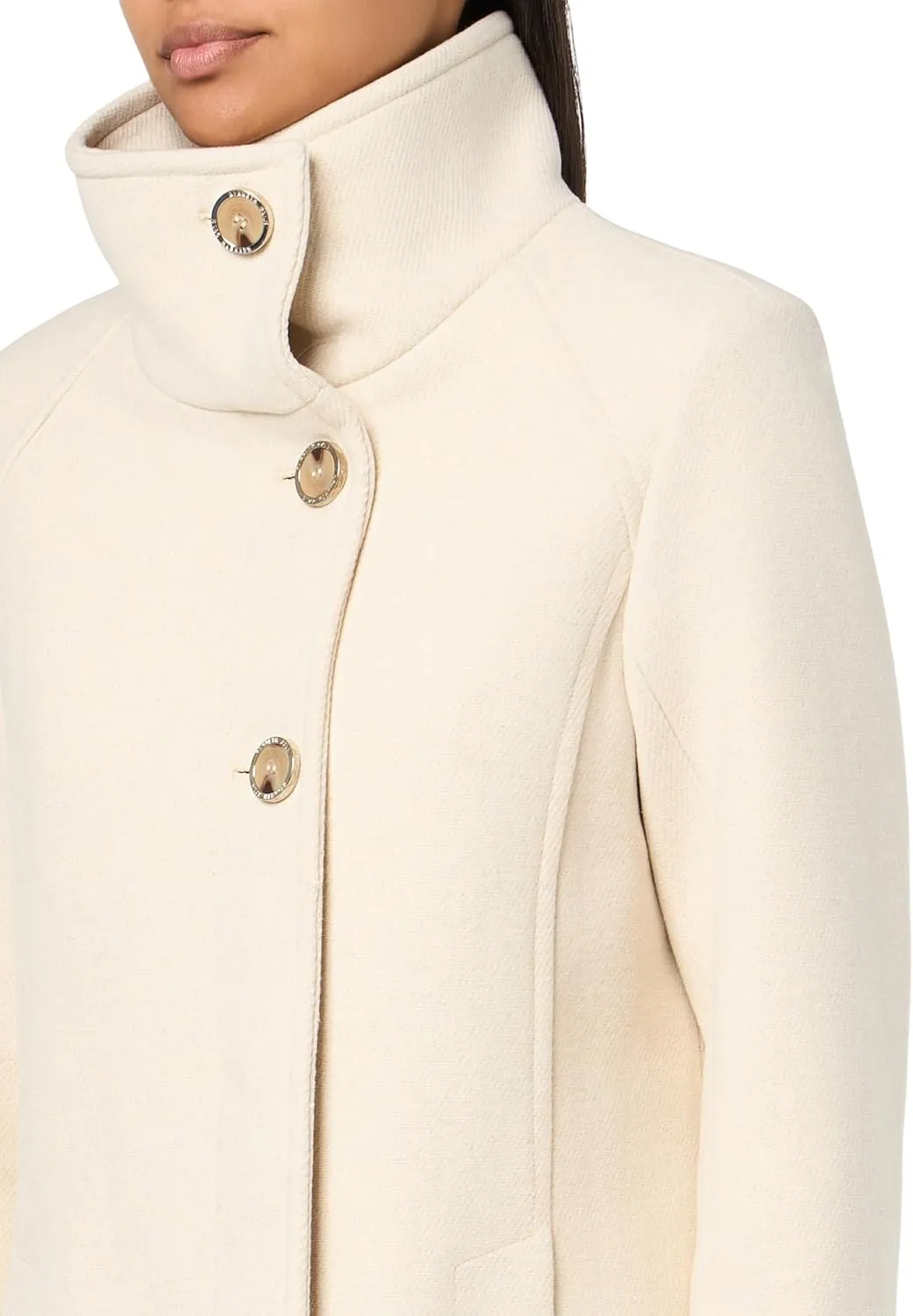 Kenneth Cole Women's Classic Wool Walker W Three Button Stand Collar and Back Belt Detail