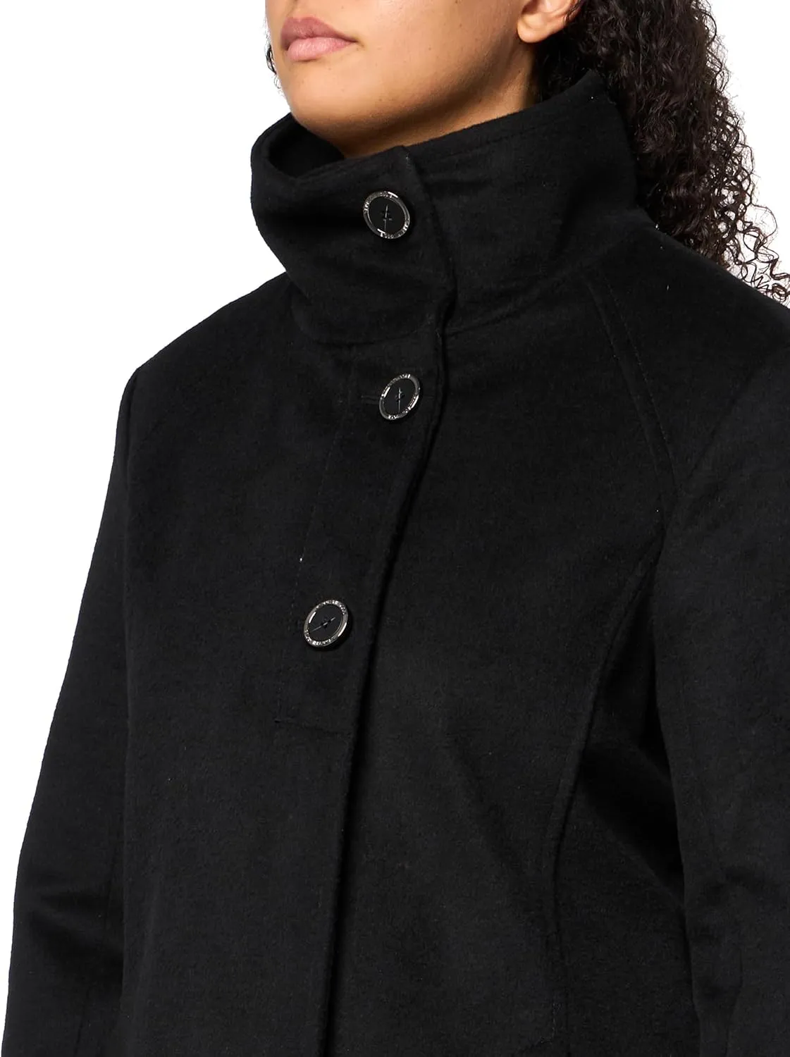 Kenneth Cole Women's Classic Wool Walker W Three Button Stand Collar and Back Belt Detail