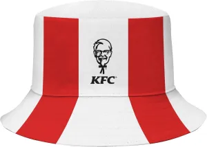 Kentucky Fried Chicken Men’s Bucket Hat KFC Colonel Sanders White & Red Stripes Fried Chicken Brim Officially Licensed