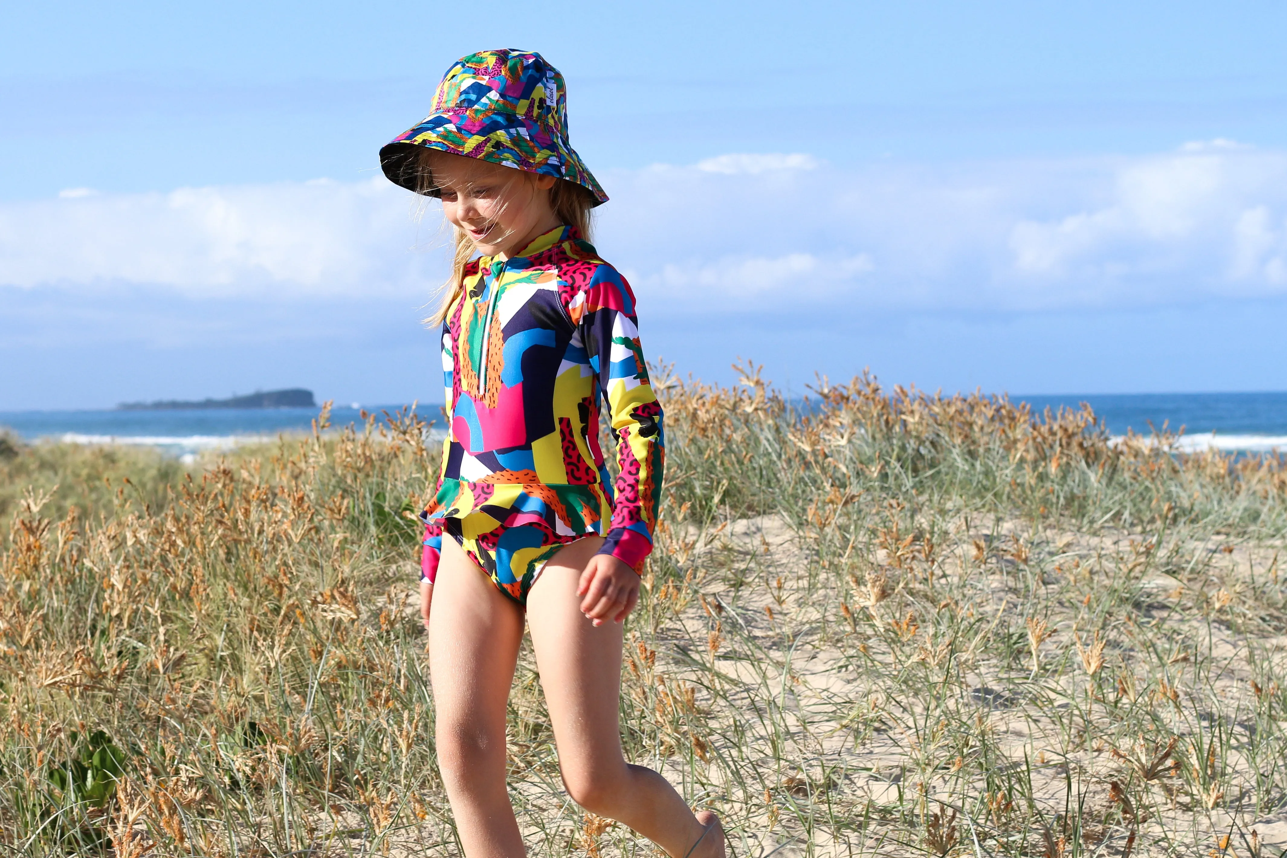 Kid's Wide Brimmed Bucket Hat - Cactus Blossom