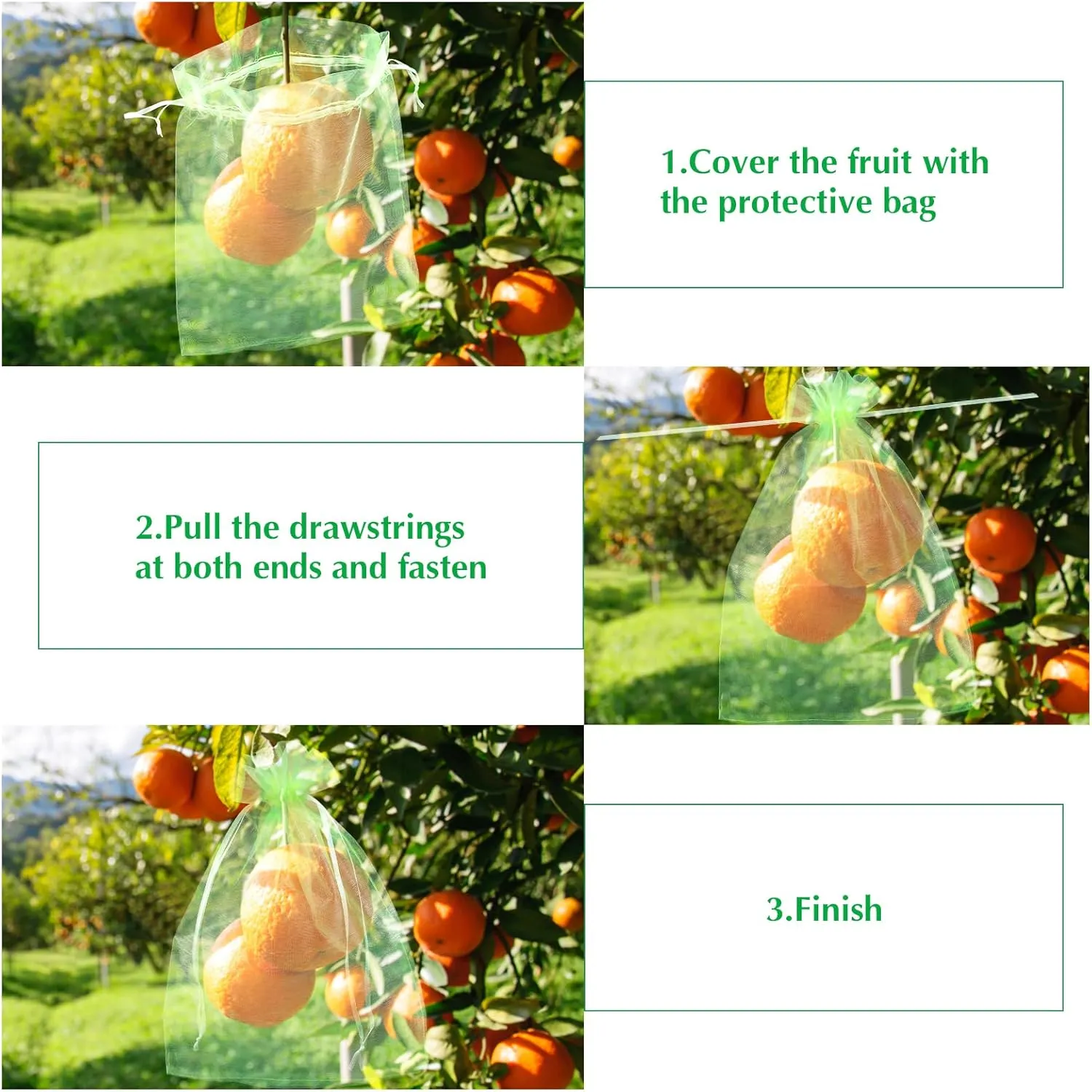 Kikhope 100 Pcs Fruit Protection Bags, 8''×6'' Garden Fruit Cover Mesh Bag, Fruit Netting Bags with Drawstring for Fruit Trees to Protect Fruit from Birds and Insect, Green