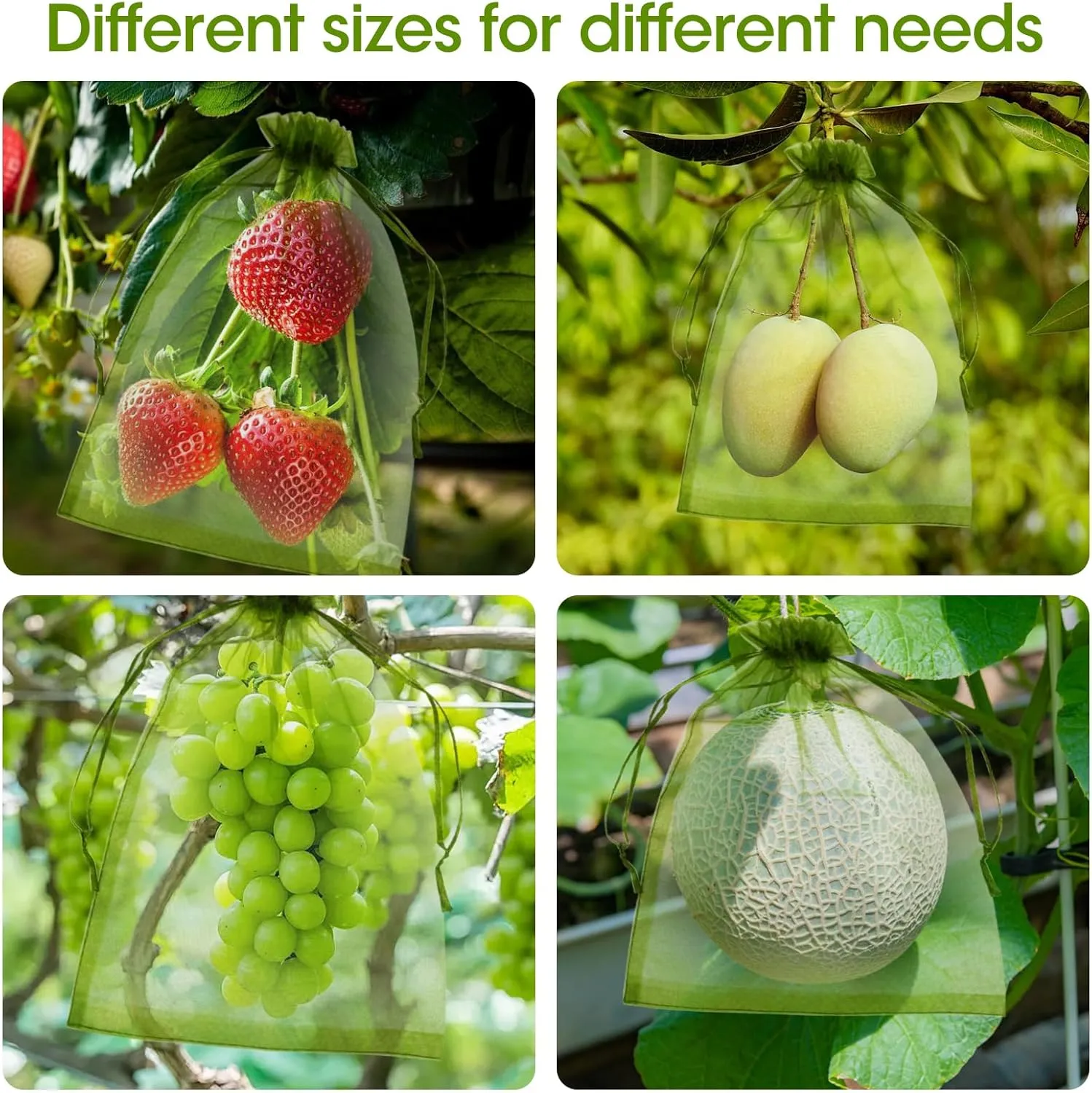 Kikhope 100pcs Fruit Protection Bags 6x9 inch, Fruit Netting Cover Bags with Drawstring Mesh Fruit Protectors Pest Barrier for Mangoes Tomatoes Fruit Trees Veggies Garden, Olive Green