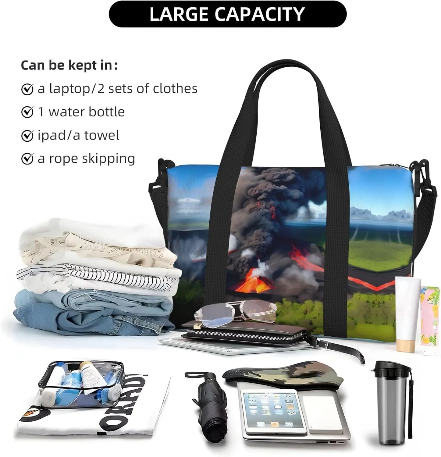 Kilauea Volcano Bloom Travel Bags, Weekender Carry On For Women, Sports Gym Bag, Workout Duffel Bag,Overnight